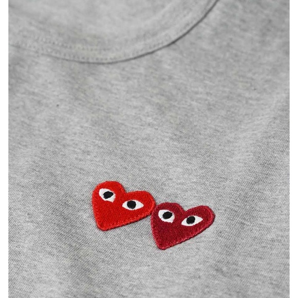 Comme des Garçons PLAY Twin Hearts Slim Fit Jersey T-Shirt in Grey RUNS SMALL - Picture 2 of 7